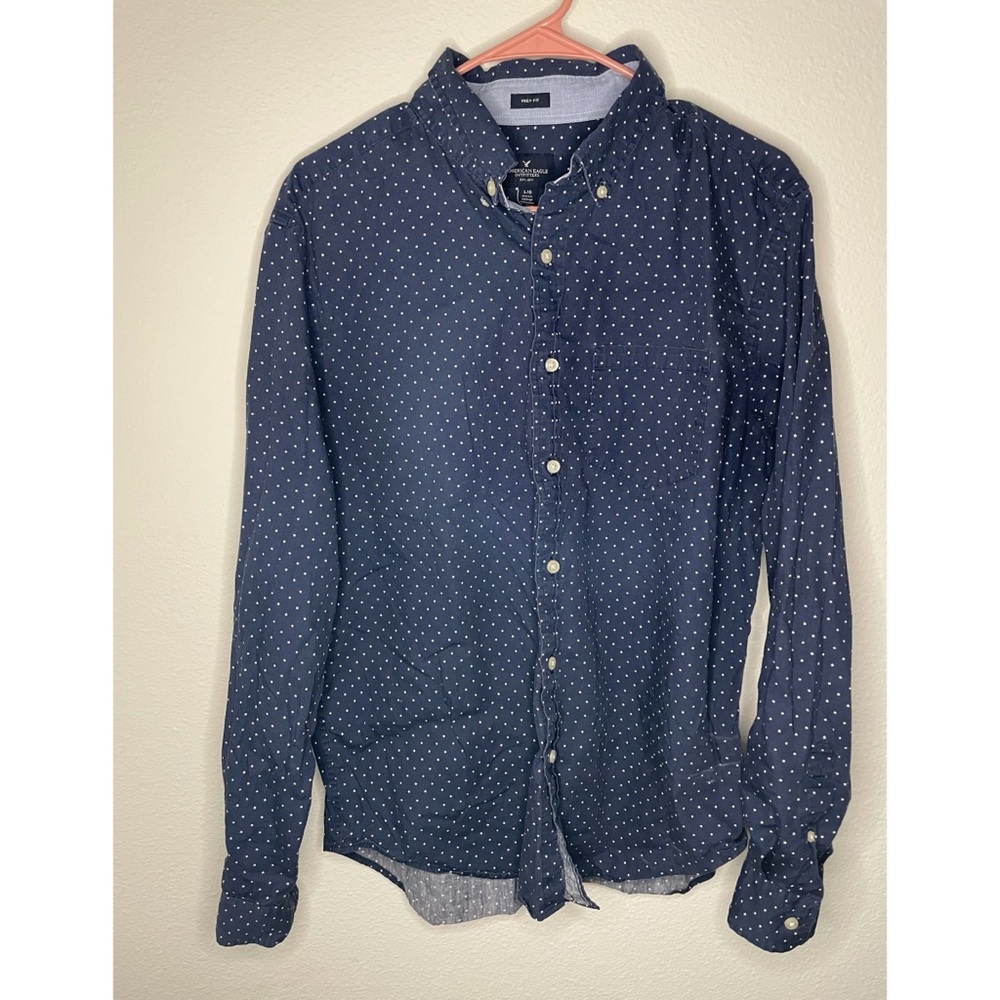 American Eagle Size Large Navy & Stars Button Up